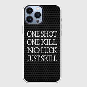 Чехол для iPhone 13 Pro Max с принтом One Shot One Kill в городе Новоалтайск,  |  | Тематика изображения на принте: counter strike. one shot | cs go | csgo | game | one kill | ван шот | лого | надпись | серый | текст