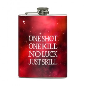 Фляга с принтом One Shot One Kill в городе Новоалтайск, металлический корпус | емкость 0,22 л, размер 125 х 94 мм. Виниловая наклейка запечатывается полностью | Тематика изображения на принте: counter strike. one shot | cs go | csgo | game | one kill | ван шот | красный | лого | надпись | текст