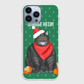 Чехол для iPhone 13 Pro Max с принтом Кот хочет кушот в городе Новоалтайск,  |  | Тематика изображения на принте: кот | кушот | новый год | оливье | толстый кот
