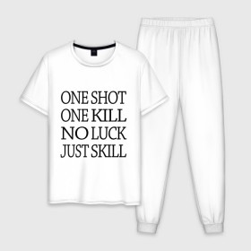 Мужская пижама хлопок с принтом One Shot One Kill в городе Новоалтайск, 100% хлопок | брюки и футболка прямого кроя, без карманов, на брюках мягкая резинка на поясе и по низу штанин
 | call of duty | counter strike. one shot | cs go | csgo | far cry | game | one kill | ван шот | надпись | текст