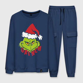 Мужской костюм хлопок с принтом Cristmas Grinch в городе Новоалтайск, 100% хлопок | на свитшоте круглая горловина, мягкая резинка по низу. Брюки заужены к низу, на них два вида карманов: два “обычных” по бокам и два объемных, с клапанами, расположенные ниже линии бедра. Брюки с мягкой трикотажной резинкой на поясе и по низу штанин. В поясе для дополнительного комфорта — широкие завязки | grinch | гринч | новый год | рождество