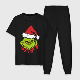 Мужская пижама хлопок с принтом Cristmas Grinch в городе Новоалтайск, 100% хлопок | брюки и футболка прямого кроя, без карманов, на брюках мягкая резинка на поясе и по низу штанин
 | Тематика изображения на принте: grinch | гринч | новый год | рождество