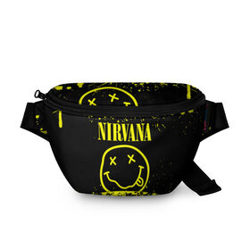 Поясная сумка 3D с принтом Nirvana в городе Новоалтайск, 100% полиэстер | плотная ткань, ремень с регулируемой длиной, внутри несколько карманов для мелочей, основное отделение и карман с обратной стороны сумки застегиваются на молнию | grunge | kurt cobain | nirvana | группы | курт кобейн | музыка | нирвана | рок | смайл | смайлик