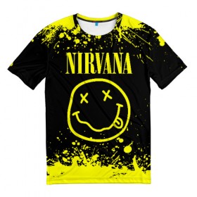 Мужская футболка 3D с принтом Nirvana в городе Новоалтайск, 100% полиэфир | прямой крой, круглый вырез горловины, длина до линии бедер | grunge | kurt cobain | nirvana | группы | курт кобейн | музыка | нирвана | рок | смайл | смайлик