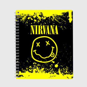 Тетрадь с принтом Nirvana в городе Новоалтайск, 100% бумага | 48 листов, плотность листов — 60 г/м2, плотность картонной обложки — 250 г/м2. Листы скреплены сбоку удобной пружинной спиралью. Уголки страниц и обложки скругленные. Цвет линий — светло-серый
 | grunge | kurt cobain | nirvana | группы | курт кобейн | музыка | нирвана | рок | смайл | смайлик