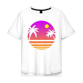 Мужская футболка хлопок Oversize с принтом Tequila Sunset в городе Новоалтайск, 100% хлопок | свободный крой, круглый ворот, “спинка” длиннее передней части | 80s | retro | retrowave | sunset | synthwave