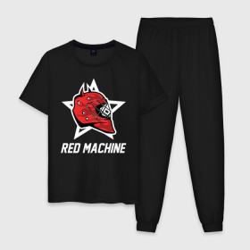 Мужская пижама хлопок с принтом Red machine - Красная машина в городе Новоалтайск, 100% хлопок | брюки и футболка прямого кроя, без карманов, на брюках мягкая резинка на поясе и по низу штанин
 | Тематика изображения на принте: hockey | machine | red | russia | team | красная | машина | россия | сборная | хоккей