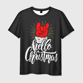 Мужская футболка 3D с принтом Hello Christmas Metall в городе Новоалтайск, 100% полиэфир | прямой крой, круглый вырез горловины, длина до линии бедер | Тематика изображения на принте: 2019 | bad | christmas | happy new year | merry | new year | santa | santa claus | год | год свиньи | дед мороз | клаус | металл | новый | олень | рождество | рок | санта | свинья | череп