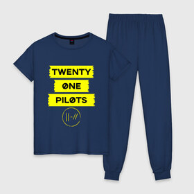 Женская пижама хлопок с принтом Twenty one pilots в городе Новоалтайск, 100% хлопок | брюки и футболка прямого кроя, без карманов, на брюках мягкая резинка на поясе и по низу штанин | 21 pilots | josh dun | jumpsuit | music | rock | top | twenty one pilots | арт | джош дан.музыка | рок | тайлер джозеф