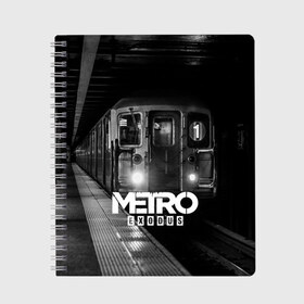 Тетрадь с принтом METRO в городе Новоалтайск, 100% бумага | 48 листов, плотность листов — 60 г/м2, плотность картонной обложки — 250 г/м2. Листы скреплены сбоку удобной пружинной спиралью. Уголки страниц и обложки скругленные. Цвет линий — светло-серый
 | ak47 | metro 2033 | metro exodus | апокалипсис | артем | глуховский | дорога | маски | ночь | оружие | поезд | противогаз | сталкеры