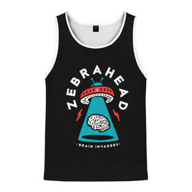 Мужская майка 3D с принтом Zebrahead - Brain Invaders в городе Новоалтайск, 100% полиэстер | круглая горловина, приталенный силуэт, длина до линии бедра. Пройма и горловина окантованы тонкой бейкой | album | brain | core | invaders | mind | rapcore | rock | ufo | zebrahead | альбом | зебрахед | мозг