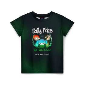 Детская футболка 3D с принтом Sally Face в городе Новоалтайск, 100% гипоаллергенный полиэфир | прямой крой, круглый вырез горловины, длина до линии бедер, чуть спущенное плечо, ткань немного тянется | sally face | гизмо | девид | девочка | игра | лари | ларри | мальчик | маска | мрачная | на лице | пых | с протезом | сал | сали | салли | салли фейс | фейс | фэйс | эддисон | эшли