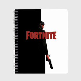 Тетрадь с принтом The Reaper Half Black Fortnite в городе Новоалтайск, 100% бумага | 48 листов, плотность листов — 60 г/м2, плотность картонной обложки — 250 г/м2. Листы скреплены сбоку удобной пружинной спиралью. Уголки страниц и обложки скругленные. Цвет линий — светло-серый
 | 2019 | armor | armour | cybersport | esport | fortnite | game | llama | logo | броня | игра | киберспорт | лама | симулятор строительства | строительство | фортнайт | черный