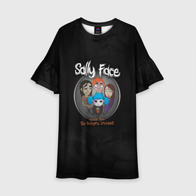 Детское платье 3D с принтом Sally Face в городе Новоалтайск, 100% полиэстер | прямой силуэт, чуть расширенный к низу. Круглая горловина, на рукавах — воланы | sally face | гизмо | девид | девочка | игра | лари | ларри | мальчик | маска | мрачная | на лице | пых | с протезом | сал | сали | салли | салли фейс | фейс | фэйс | эддисон | эшли
