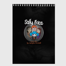 Скетчбук с принтом Sally Face в городе Новоалтайск, 100% бумага
 | 48 листов, плотность листов — 100 г/м2, плотность картонной обложки — 250 г/м2. Листы скреплены сверху удобной пружинной спиралью | sally face | гизмо | девид | девочка | игра | лари | ларри | мальчик | маска | мрачная | на лице | пых | с протезом | сал | сали | салли | салли фейс | фейс | фэйс | эддисон | эшли