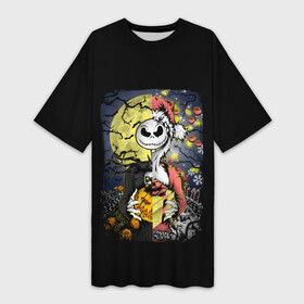 Платье-футболка 3D с принтом The Nightmare Before Christmas в городе Новоалтайск,  |  | before | burton | christmas | halloween | jack | nightmare | skellington | tim | xmas | бёртон | джек | перед | рождество | рождеством | скеллингтон | тим | хеллоуин | хэллоуин