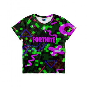 Детская футболка 3D с принтом FORTNITE в городе Новоалтайск, 100% гипоаллергенный полиэфир | прямой крой, круглый вырез горловины, длина до линии бедер, чуть спущенное плечо, ткань немного тянется | Тематика изображения на принте: battle royale | fortnite | fortnite battle royale | futuresynth | game | outrun | retrowave | synth | synthwave | игры | ретровейв | синтвейв | фортнайт