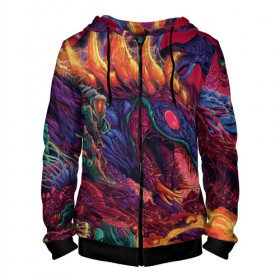 Мужская толстовка 3D на молнии с принтом HyperBEAST в городе Новоалтайск, 100% полиэстер | длина до линии бедра, манжеты и пояс оформлены мягкой тканевой резинкой, двухслойный капюшон со шнурком для регулировки, спереди молния, по бокам два кармана | Тематика изображения на принте:  warning |  ко |  оружие | автомат