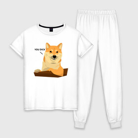 Женская пижама хлопок с принтом Сиба ину знает тебя Shiba Inu в городе Новоалтайск, 100% хлопок | брюки и футболка прямого кроя, без карманов, на брюках мягкая резинка на поясе и по низу штанин | Тематика изображения на принте: dog | inu | pet | shiba | shiba inu | ину | пес | питомец | сиба | сиба ину | собака