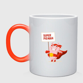 Кружка хамелеон с принтом Super Pigman в городе Новоалтайск, керамика | меняет цвет при нагревании, емкость 330 мл | Тематика изображения на принте: 2019 | дед мороз | дом | елка | желание | животные | зима | кабан | милый | мороз | настроение | новый год | пеппа | подарок | позитив | поросенок | праздник | радость | рождество | санта клаус | свинка