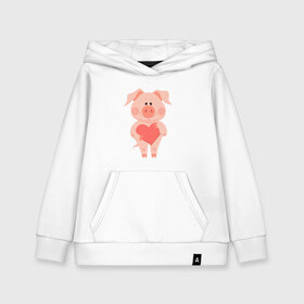 Детская толстовка хлопок с принтом Love Pig в городе Новоалтайск, 100% хлопок | Круглый горловой вырез, эластичные манжеты, пояс, капюшен | 2019 | дед мороз | дом | елка | желание | животные | зима | кабан | милый | мороз | настроение | новый год | пеппа | подарок | позитив | поросенок | праздник | радость | рождество | санта клаус | свинка