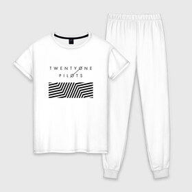 Женская пижама хлопок с принтом Twenty one pilots в городе Новоалтайск, 100% хлопок | брюки и футболка прямого кроя, без карманов, на брюках мягкая резинка на поясе и по низу штанин | 21 pilots | josh dun | music | rock | twenty one pilots | tyler joseph | джош дан | музыка | рок | тайлер джозеф