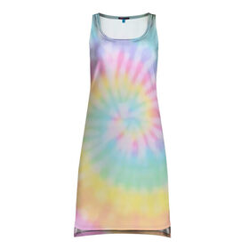 Платье-майка 3D с принтом Pastel Tie Dye в городе Новоалтайск, 100% полиэстер | полуприлегающий силуэт, широкие бретели, круглый вырез горловины, удлиненный подол сзади. | Тематика изображения на принте: tie dye | абстракция | краска | хиппи