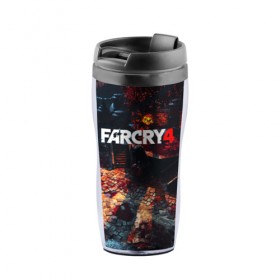 Термокружка-непроливайка с принтом FARCRY4 в городе Новоалтайск, внутренняя часть — пищевой пластик, наружная часть — прозрачный пластик, между ними — полиграфическая вставка с рисунком | объем — 350 мл, герметичная крышка | 
