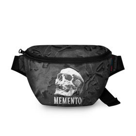 Поясная сумка 3D с принтом Memento mori в городе Новоалтайск, 100% полиэстер | плотная ткань, ремень с регулируемой длиной, внутри несколько карманов для мелочей, основное отделение и карман с обратной стороны сумки застегиваются на молнию | black | death | life | memento mori | skeleton | skull | жизнь | скелет | череп | черный