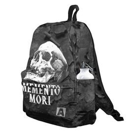 Рюкзак 3D с принтом Memento mori в городе Новоалтайск, 100% полиэстер | лямки с регулируемой длиной, сверху петелька, чтобы рюкзак можно было повесить на вешалку. Основное отделение закрывается на молнию, как и внешний карман. Внутри два дополнительных кармана, один из которых закрывается на молнию. По бокам два дополнительных кармашка | black | death | life | memento mori | skeleton | skull | жизнь | скелет | череп | черный