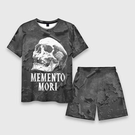 Мужской костюм с шортами 3D с принтом Memento mori в городе Новоалтайск,  |  | black | death | life | memento mori | skeleton | skull | жизнь | скелет | череп | черный