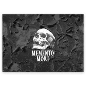 Поздравительная открытка с принтом Memento mori в городе Новоалтайск, 100% бумага | плотность бумаги 280 г/м2, матовая, на обратной стороне линовка и место для марки
 | black | death | life | memento mori | skeleton | skull | жизнь | скелет | череп | черный