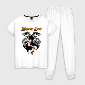 Женская пижама хлопок с принтом Bruce lee в городе Новоалтайск, 100% хлопок | брюки и футболка прямого кроя, без карманов, на брюках мягкая резинка на поясе и по низу штанин | bruce lee | jeet kune do | karate | брюс ли | каратэ