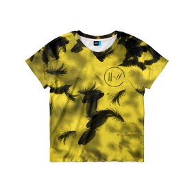 Детская футболка 3D с принтом Twenty One Pilots - Перья в городе Новоалтайск, 100% гипоаллергенный полиэфир | прямой крой, круглый вырез горловины, длина до линии бедер, чуть спущенное плечо, ткань немного тянется | band | best | blurry | face | indie | logo | music | one | pilots | pop | regional | rock | symbol | top | trench | twenty | vessel | группа | инди | лого | логотип | музыка | пилоты | поп | рок | символ | топ | тренч