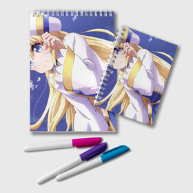 Блокнот с принтом Goblin Slayer - Priestess в городе Новоалтайск, 100% бумага | 48 листов, плотность листов — 60 г/м2, плотность картонной обложки — 250 г/м2. Листы скреплены удобной пружинной спиралью. Цвет линий — светло-серый
 | Тематика изображения на принте: goblin slayer | onna shinkan | priestess | жрица