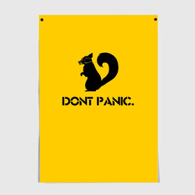 Постер с принтом Dont Panic. в городе Новоалтайск, 100% бумага
 | бумага, плотность 150 мг. Матовая, но за счет высокого коэффициента гладкости имеет небольшой блеск и дает на свету блики, но в отличии от глянцевой бумаги не покрыта лаком | dont panic | белка | енот | скунс