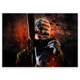 Поздравительная открытка с принтом Payday 2 в городе Новоалтайск, 100% бумага | плотность бумаги 280 г/м2, матовая, на обратной стороне линовка и место для марки
 | chains day | game | gun | mask | payday | payday 2 | payday2 | грабители | зло | игра | клоун | маска | ограбление | оружие | пистолет