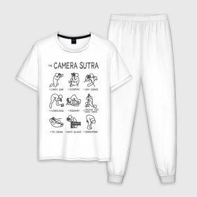 Мужская пижама хлопок с принтом The camera sutra в городе Новоалтайск, 100% хлопок | брюки и футболка прямого кроя, без карманов, на брюках мягкая резинка на поясе и по низу штанин
 | kamasutra | выдержка | позы | фотка | фото | фотоаппарат | фотограф | фотография | фотосессия | штатив | экспозиция