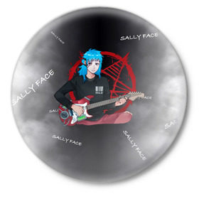 Значок с принтом Sally Face with a Guitar в городе Новоалтайск,  металл | круглая форма, металлическая застежка в виде булавки | fisher | larry johnson | mask | sally  face | sally fisher | sallyface | демоны | духи | маска | пентаграмма | призраки | рок | салли | салли фейс | салли фишер | фейс | шепот