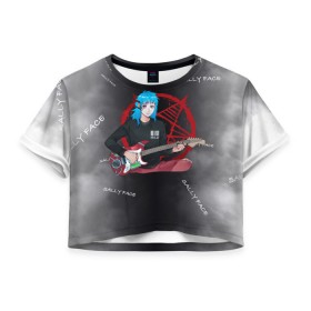 Женская футболка 3D укороченная с принтом Sally Face with a Guitar в городе Новоалтайск, 100% полиэстер | круглая горловина, длина футболки до линии талии, рукава с отворотами | fisher | larry johnson | mask | sally  face | sally fisher | sallyface | демоны | духи | маска | пентаграмма | призраки | рок | салли | салли фейс | салли фишер | фейс | шепот
