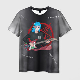 Мужская футболка 3D с принтом Sally Face with a Guitar в городе Новоалтайск, 100% полиэфир | прямой крой, круглый вырез горловины, длина до линии бедер | fisher | larry johnson | mask | sally  face | sally fisher | sallyface | демоны | духи | маска | пентаграмма | призраки | рок | салли | салли фейс | салли фишер | фейс | шепот