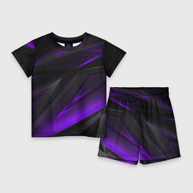Детский костюм с шортами 3D с принтом GEOMETRY STRIPES NEON  ФИОЛЕТОВЫЕ ПОЛОСЫ в городе Новоалтайск,  |  | abstract | geometry | metal | polyviolet | purple | still | stripes | texture | violet | абстракция | геометрия | металл | сталь | текстура | ультрафиолет | фиолетовый