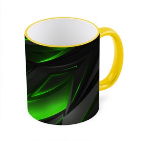 Кружка 3D с принтом GEOMETRY STRIPES в городе Новоалтайск, керамика | ёмкость 330 мл | abstract | geometry | green | metal | polyviolet | still | stripes | texture | абстракция | геометрия | зеленый | металл | сталь | текстура