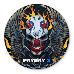Коврик круглый с принтом Payday 2 в городе Новоалтайск, резина и полиэстер | круглая форма, изображение наносится на всю лицевую часть | chains day | game | gun | mask | payday | payday 2 | payday2 | грабители | зло | игра | клоун | маска | ограбление | оружие | пистолет