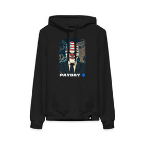 Женская толстовка хлопок с принтом Payday 2 в городе Новоалтайск, френч-терри, мягкий теплый начес внутри (100% хлопок) | карман-кенгуру, эластичные манжеты и нижняя кромка, капюшон с подкладом и шнурком | chains day | game | gun | mask | payday | payday 2 | payday2 | грабители | зло | игра | клоун | маска | ограбление | оружие | пистолет