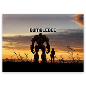 Поздравительная открытка с принтом BUMBLEBEE в городе Новоалтайск, 100% бумага | плотность бумаги 280 г/м2, матовая, на обратной стороне линовка и место для марки
 | bumblebee | автобот | бамблби | герой | камаро | прайм | робот | трансформеры | фильм | шевроле