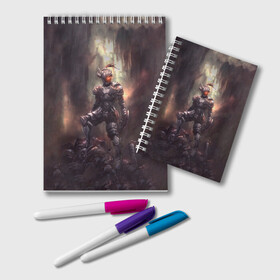 Блокнот с принтом Goblin Slayer в городе Новоалтайск, 100% бумага | 48 листов, плотность листов — 60 г/м2, плотность картонной обложки — 250 г/м2. Листы скреплены удобной пружинной спиралью. Цвет линий — светло-серый
 | Тематика изображения на принте: dark | fantasy | goblin | manga | onna | priest | priestess | shinkan | slayer | аниме | гоблинов | жрица | манга | онна | ранобэ | синкан | сэйнэн | тёмное | фэнтези