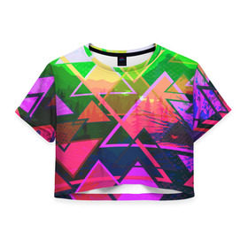 Женская футболка 3D укороченная с принтом FORTNITE в городе Новоалтайск, 100% полиэстер | круглая горловина, длина футболки до линии талии, рукава с отворотами | battle royale | fortnite | fortnite battle royale | futuresynth | game | outrun | retrowave | synth | synthwave | игры | ретровейв | синтвейв | фортнайт