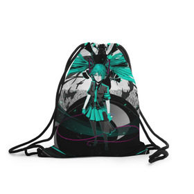 Рюкзак-мешок 3D с принтом Miku Hatsune Vocaloid в городе Новоалтайск, 100% полиэстер | плотность ткани — 200 г/м2, размер — 35 х 45 см; лямки — толстые шнурки, застежка на шнуровке, без карманов и подкладки | Тематика изображения на принте: hatsune miku | miku hatsune | vocaloid | вокалоид | мику хатсуне | мику хатсунэ | мику хацуне | мику хацунэ | хатсуне мику | хатсунэ мику | хацуне мику | хацунэ мику