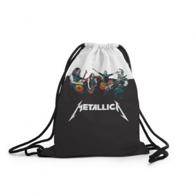 Рюкзак-мешок 3D с принтом Metallica в городе Новоалтайск, 100% полиэстер | плотность ткани — 200 г/м2, размер — 35 х 45 см; лямки — толстые шнурки, застежка на шнуровке, без карманов и подкладки | metallica | барабаны | гитары | дэйвмастейн | метал | металисты | металлика | неформалы | рок | рокеры